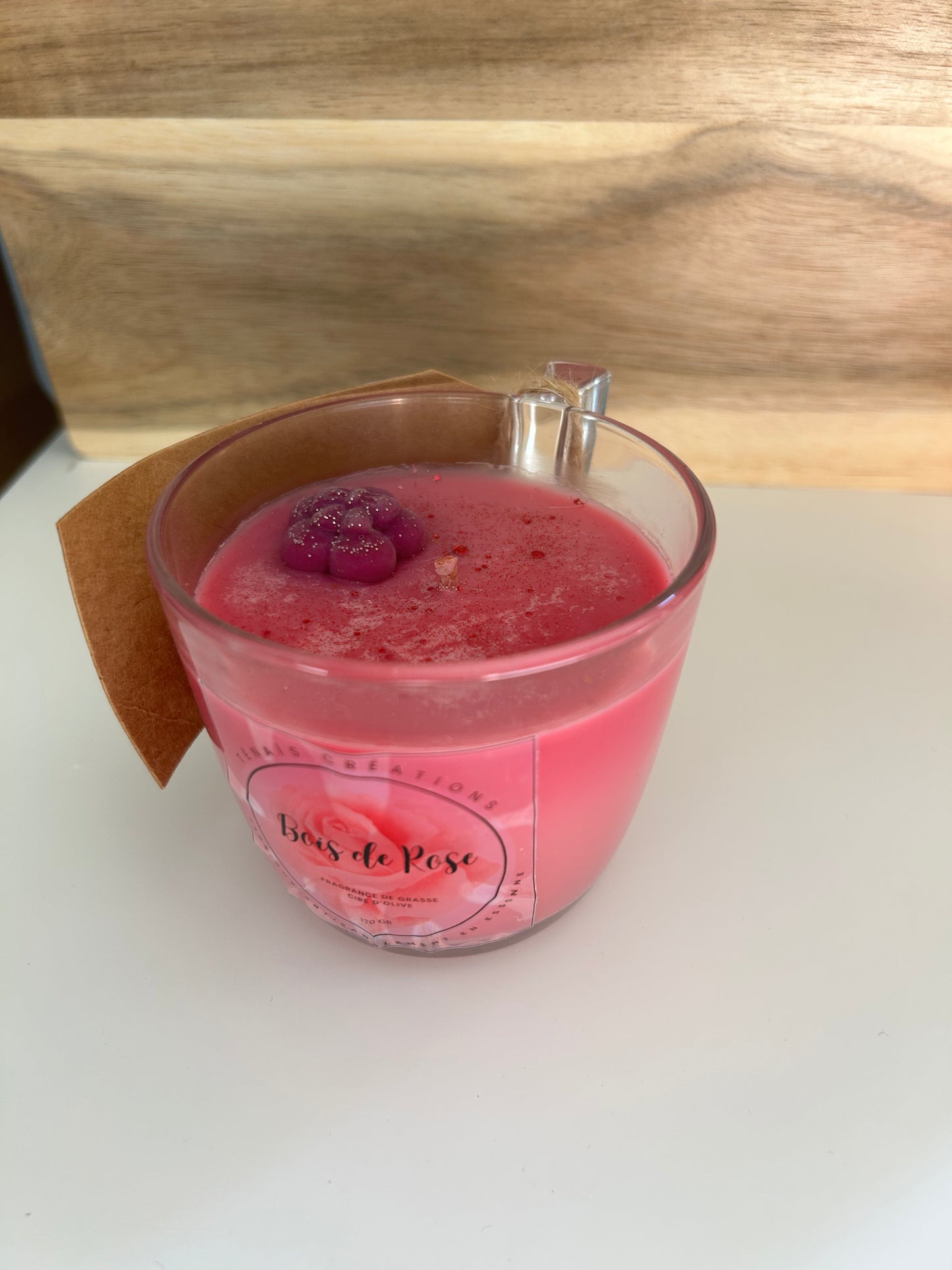 Bougie Parfumée BOIS DE ROSE – Cire d'Olive Naturelle Élégante & Florale | Formats Artisanaux Fait Main