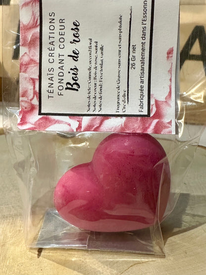 Fondant Parfumé BOIS DE ROSE – Cire d'Olive Naturelle Format Cœur | Brûle-Parfum Fait Main