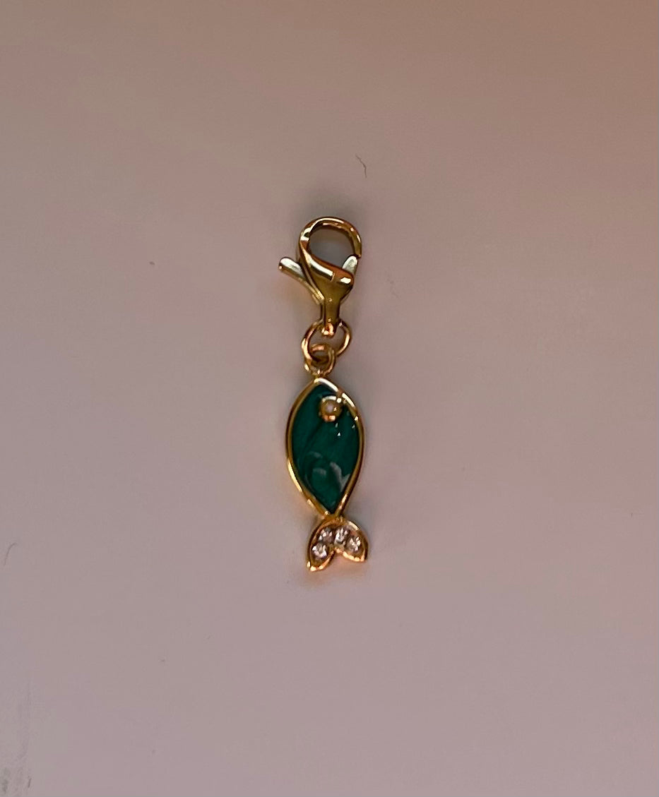 Charm Poisson 2 – Acier Inoxydable Doré Bleu